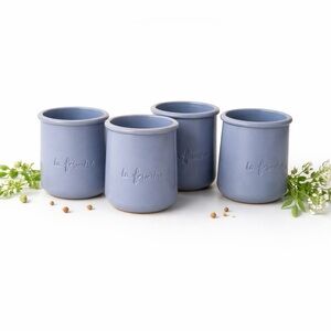 Set of 4 La Fermière Blue French Yogurt Glass Clay Pots Cottagecore Decor